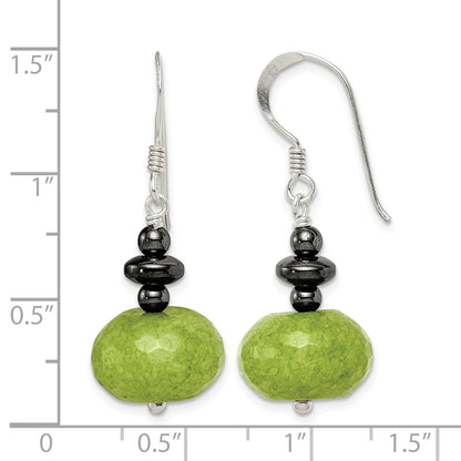 Sterling Silver Polished Green Jade & Hematite Dangle Earrings