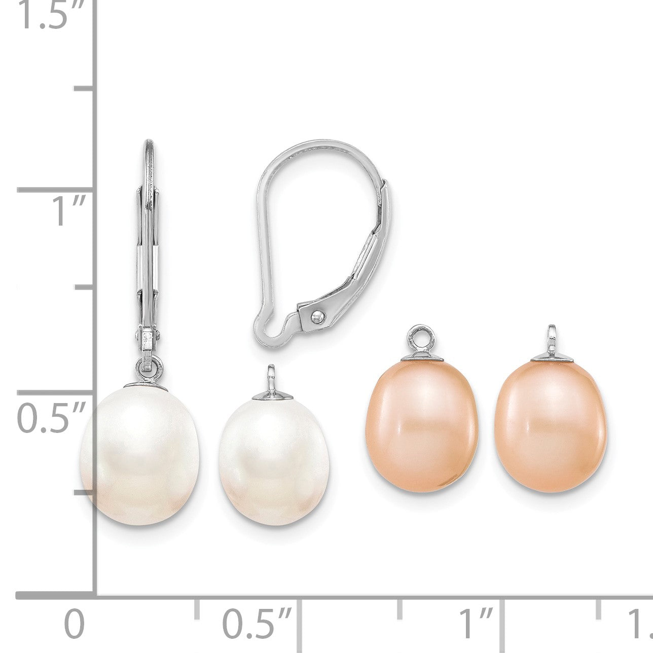 Sterling Silver Rhodium-plated 7-8mm Pink and White Rice Freshwater Cultured Pearl Leverback 2-piece Enhancer Set