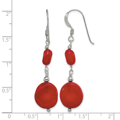 Sterling Silver Polished Round Red Coral Dangle Earrings
