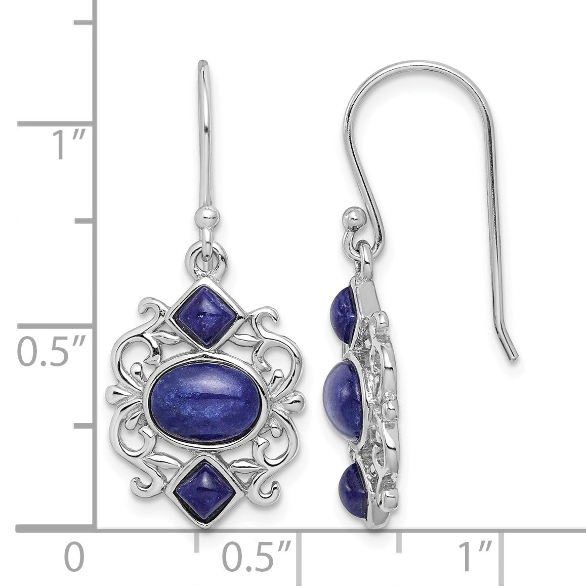 Sterling Silver Rhodium-plated Polished Filigree Lapis Dangle Earrings
