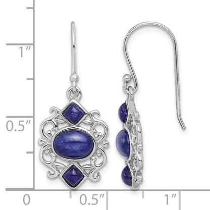 Sterling Silver Rhodium-plated Polished Filigree Lapis Dangle Earrings
