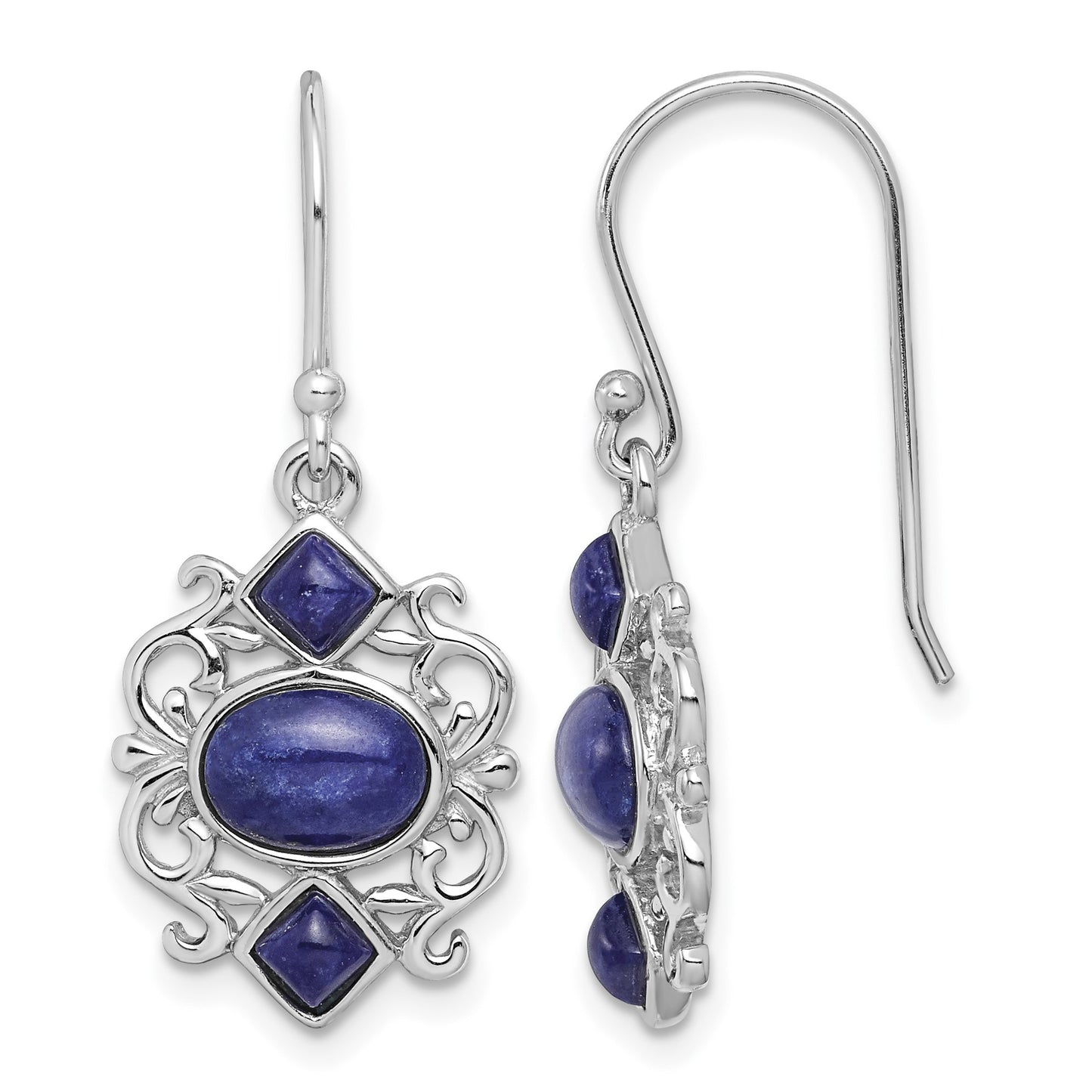 Sterling Silver Rhodium-plated Polished Filigree Lapis Dangle Earrings