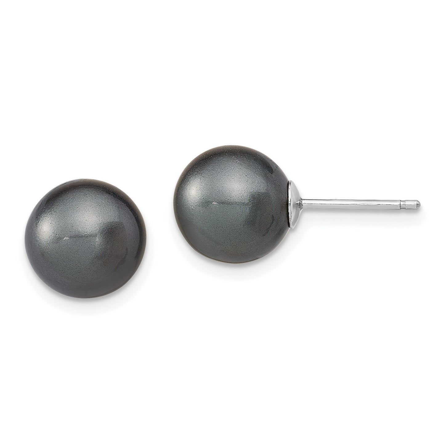 Sterling Silver Rhodium-plated 10-11mm Black, White and Pink Round Imitation Shell Pearl Set of 3 Post Earrings