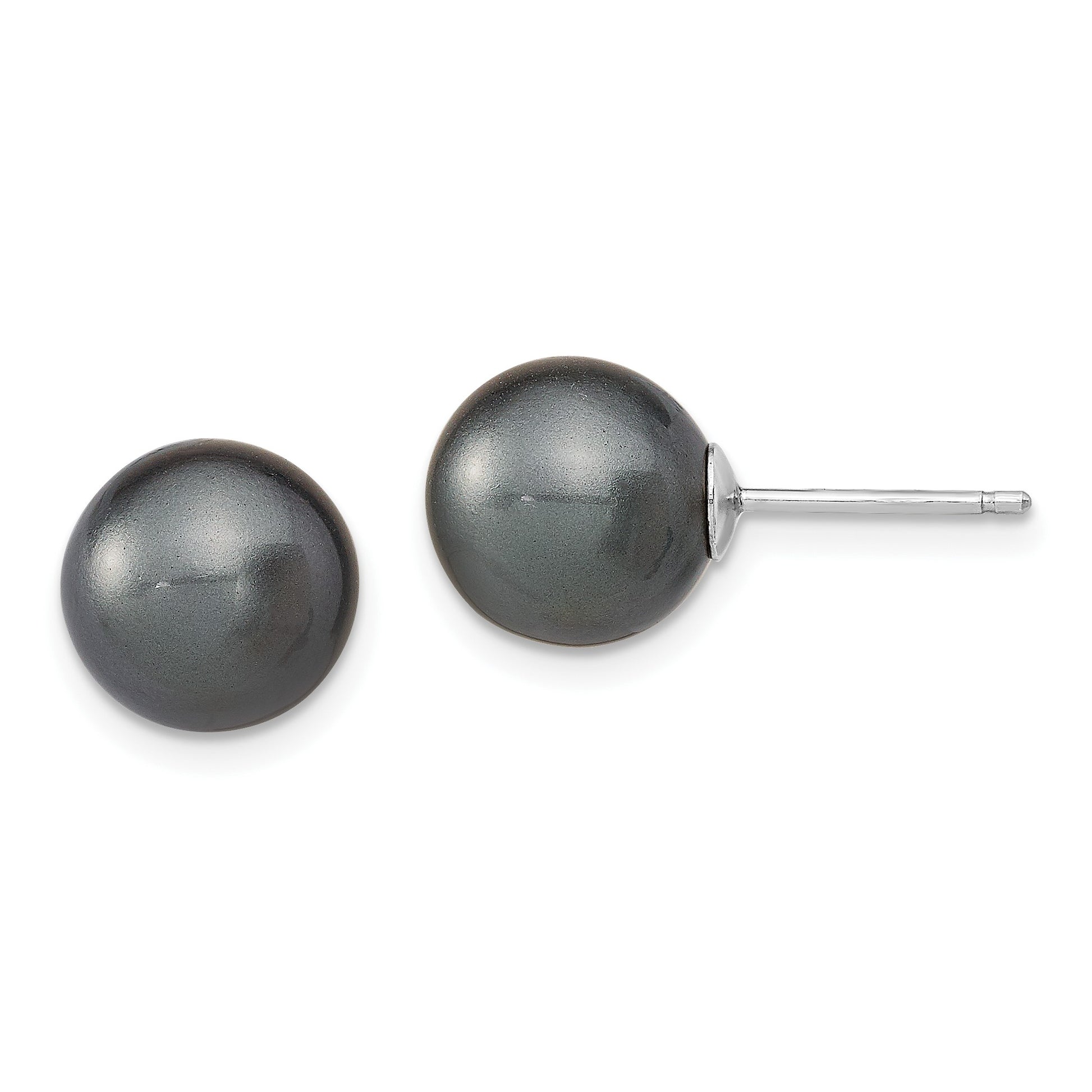Sterling Silver Rhodium-plated 10-11mm Black, White and Pink Round Imitation Shell Pearl Set of 3 Post Earrings