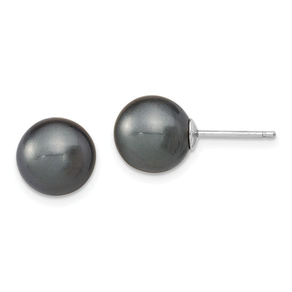 Sterling Silver Rhodium-plated 10-11mm Black, White and Pink Round Imitation Shell Pearl Set of 3 Post Earrings