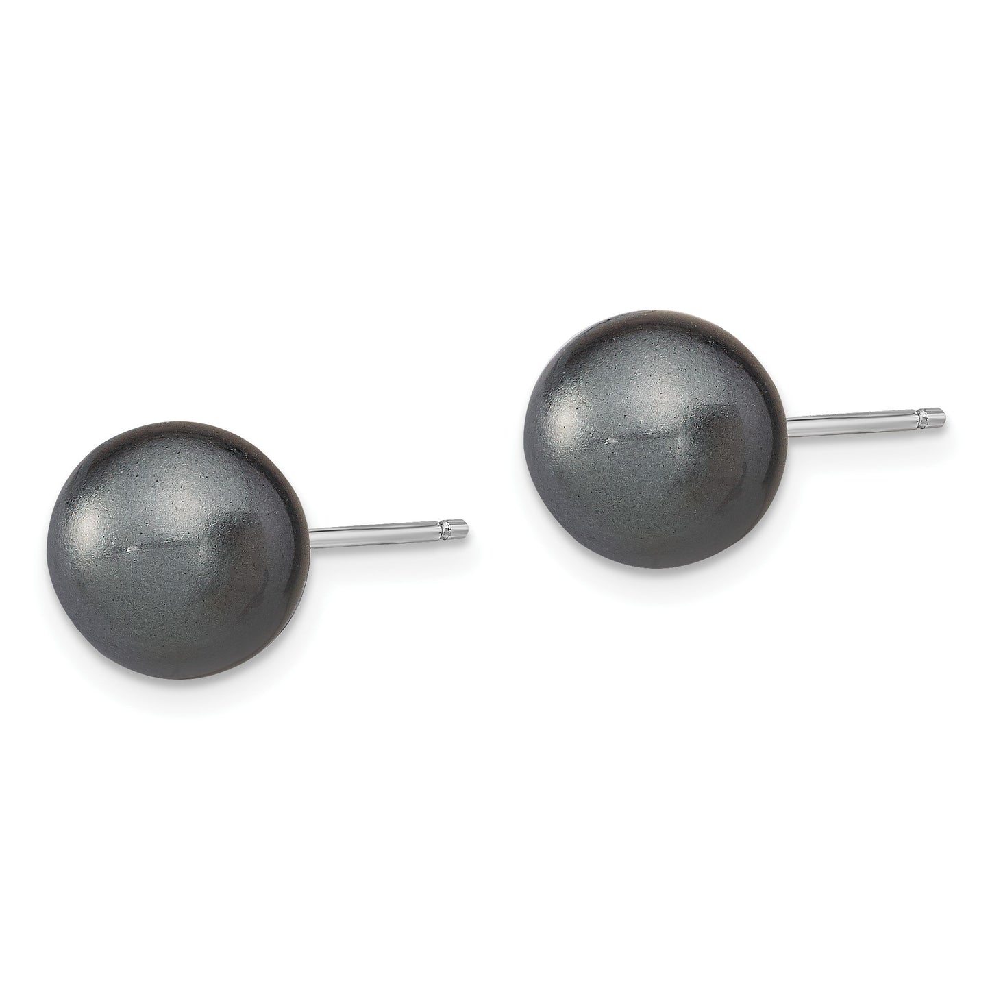 Sterling Silver Rhodium-plated 10-11mm Black, White and Pink Round Imitation Shell Pearl Set of 3 Post Earrings