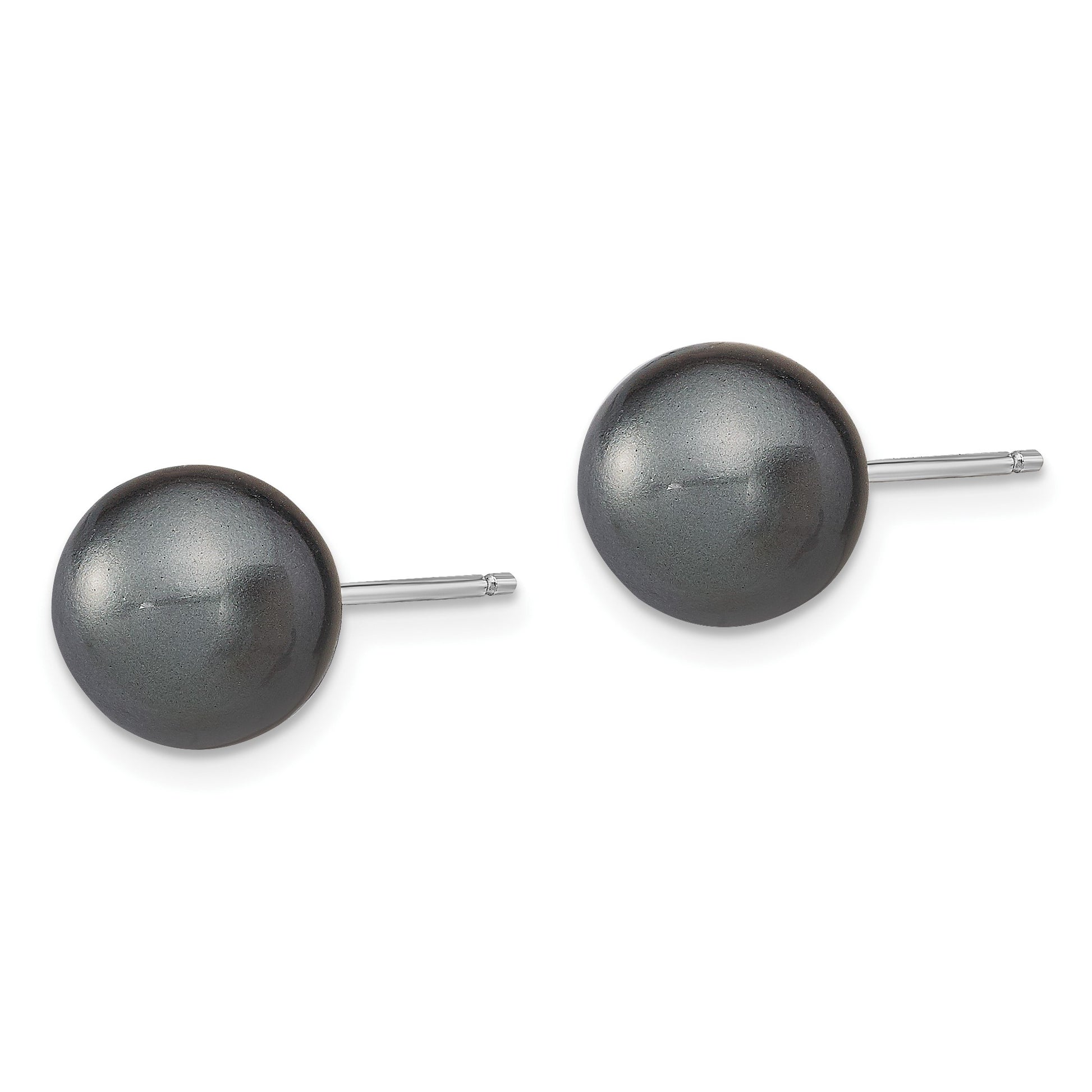 Sterling Silver Rhodium-plated 10-11mm Black, White and Pink Round Imitation Shell Pearl Set of 3 Post Earrings