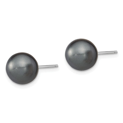 Sterling Silver Rhodium-plated 10-11mm Black, White and Pink Round Imitation Shell Pearl Set of 3 Post Earrings