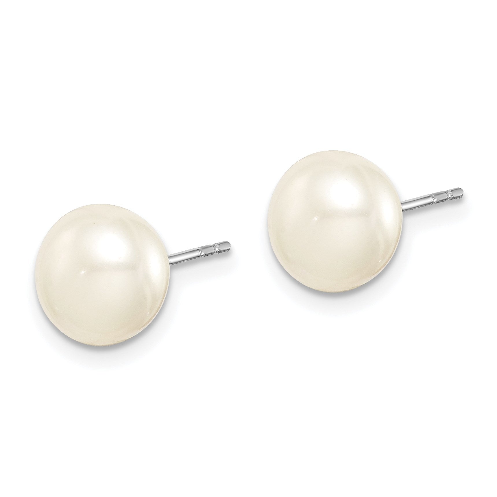 Sterling Silver Rhodium-plated 8-9mm Pink, White, Purple, Grey and Black Button Freshwater Cultured Pearl Set of 5 Post Earrings