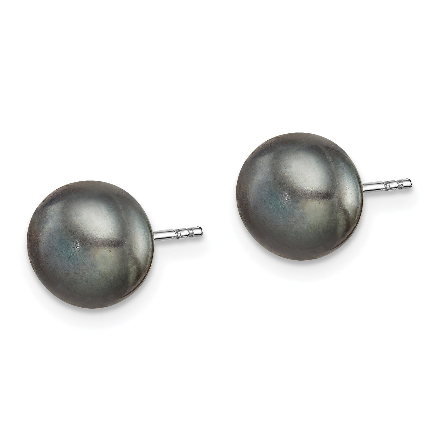 Sterling Silver Rhodium-plated 8-9mm Pink, White, Purple, Grey and Black Button Freshwater Cultured Pearl Set of 5 Post Earrings