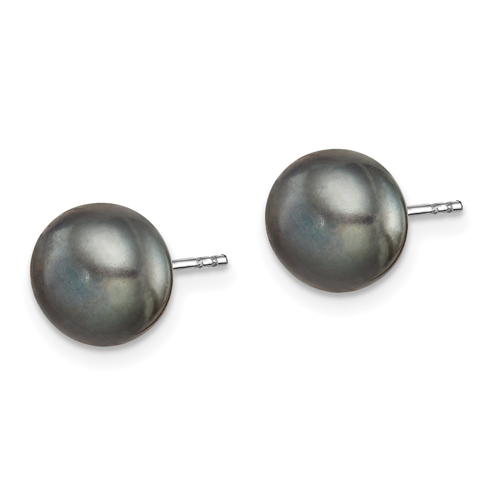 Sterling Silver Rhodium-plated 8-9mm Pink, White, Purple, Grey and Black Button Freshwater Cultured Pearl Set of 5 Post Earrings