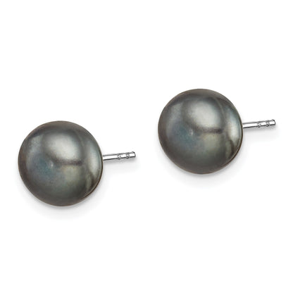 Sterling Silver Rhodium-plated 8-9mm Pink, White, Purple, Grey and Black Button Freshwater Cultured Pearl Set of 5 Post Earrings