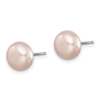 Sterling Silver Rhodium-plated 8-9mm Multi-color Button Freshwater Cultured Pearl Set of 7 Post Earrings