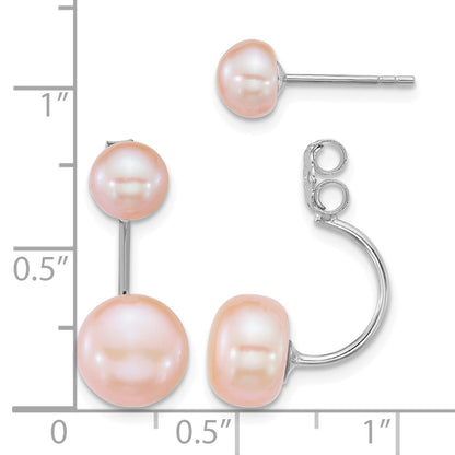 Sterling Silver Rhodium-plated 5-6mm and 8-9mm Pink Button Freshwater Cultured Pearl Front and Back Post Dangle Earrings