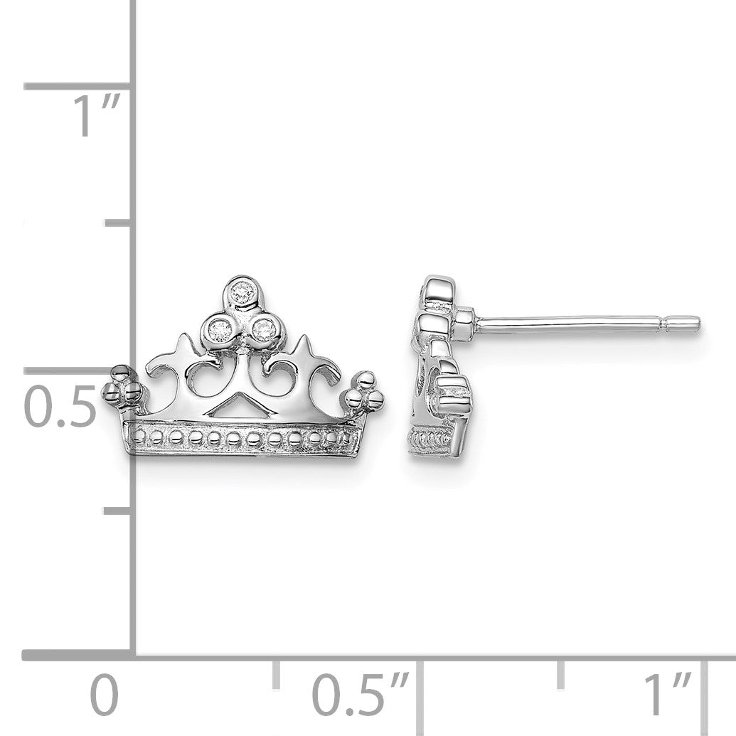 Sterling Silver Rhodium-plated CZ Crown Post Earrings