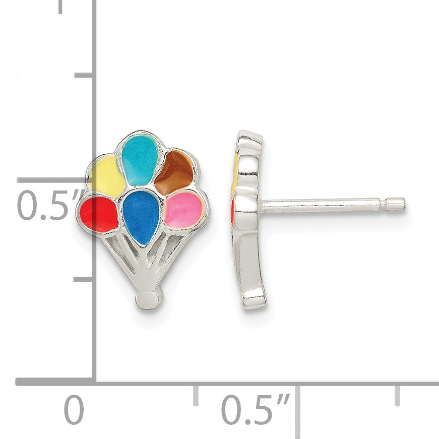 Sterling Silver Polished Enamel Balloon Childs Post Earrings