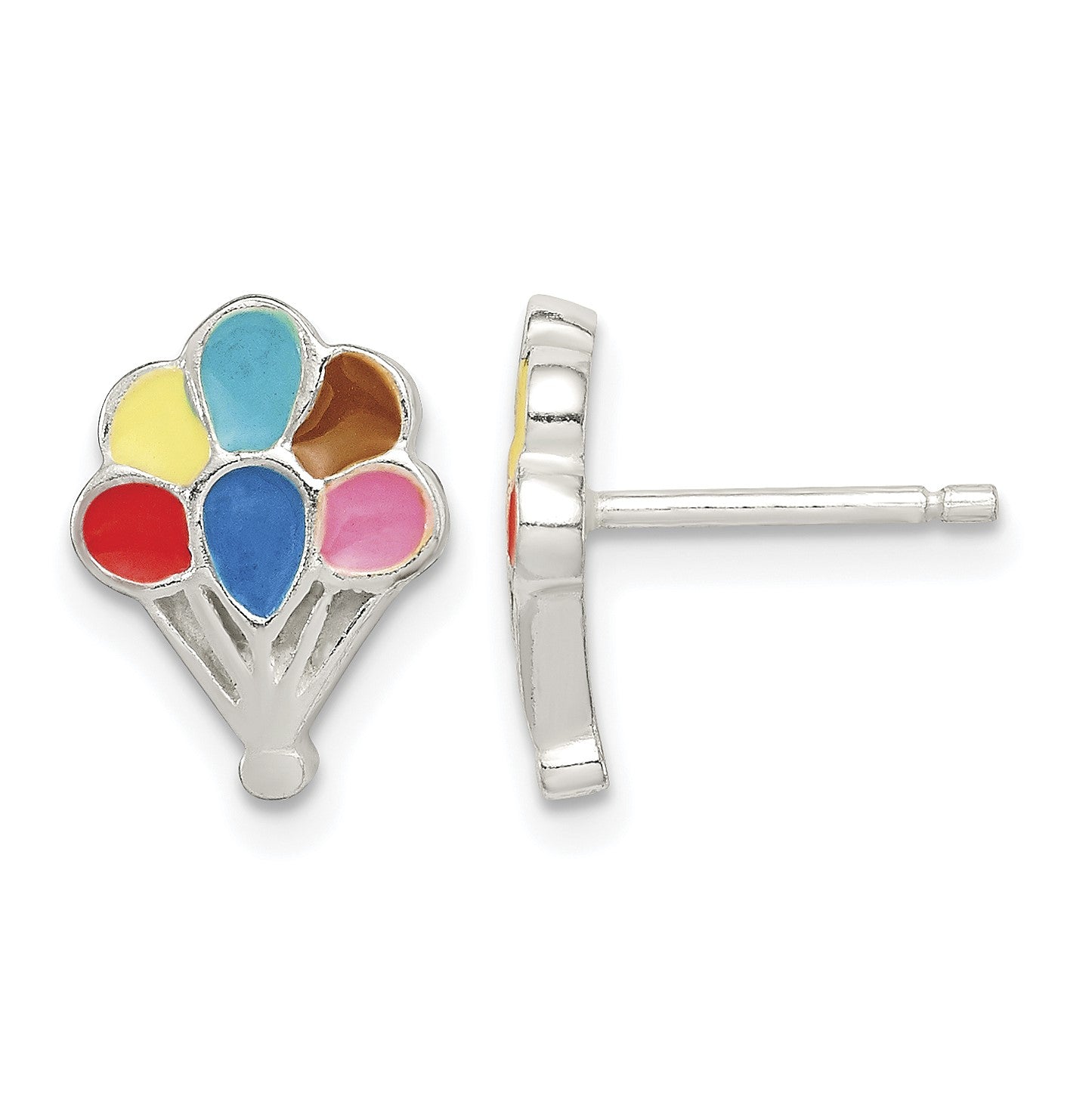 Sterling Silver Polished Enamel Balloon Childs Post Earrings