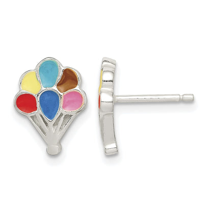 Sterling Silver Polished Enamel Balloon Childs Post Earrings