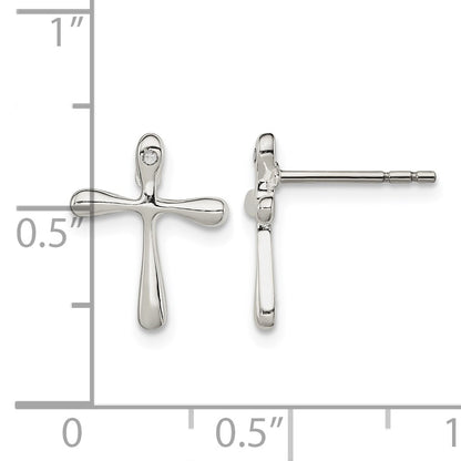 Sterling Silver Polished Diamond Cross Post Earrings
