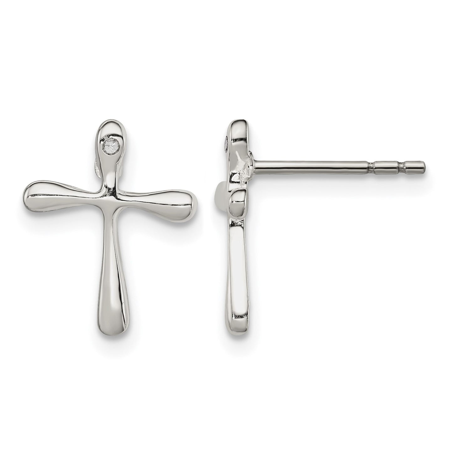 Sterling Silver Polished Diamond Cross Post Earrings