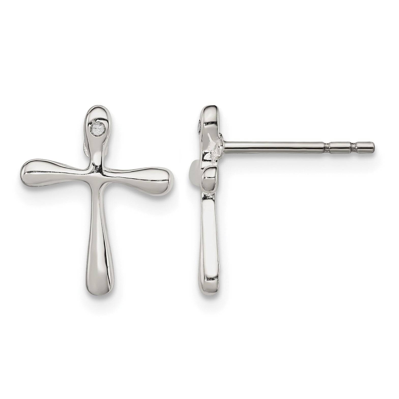 Sterling Silver Polished Diamond Cross Post Earrings