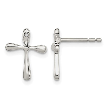 Sterling Silver Polished Diamond Cross Post Earrings