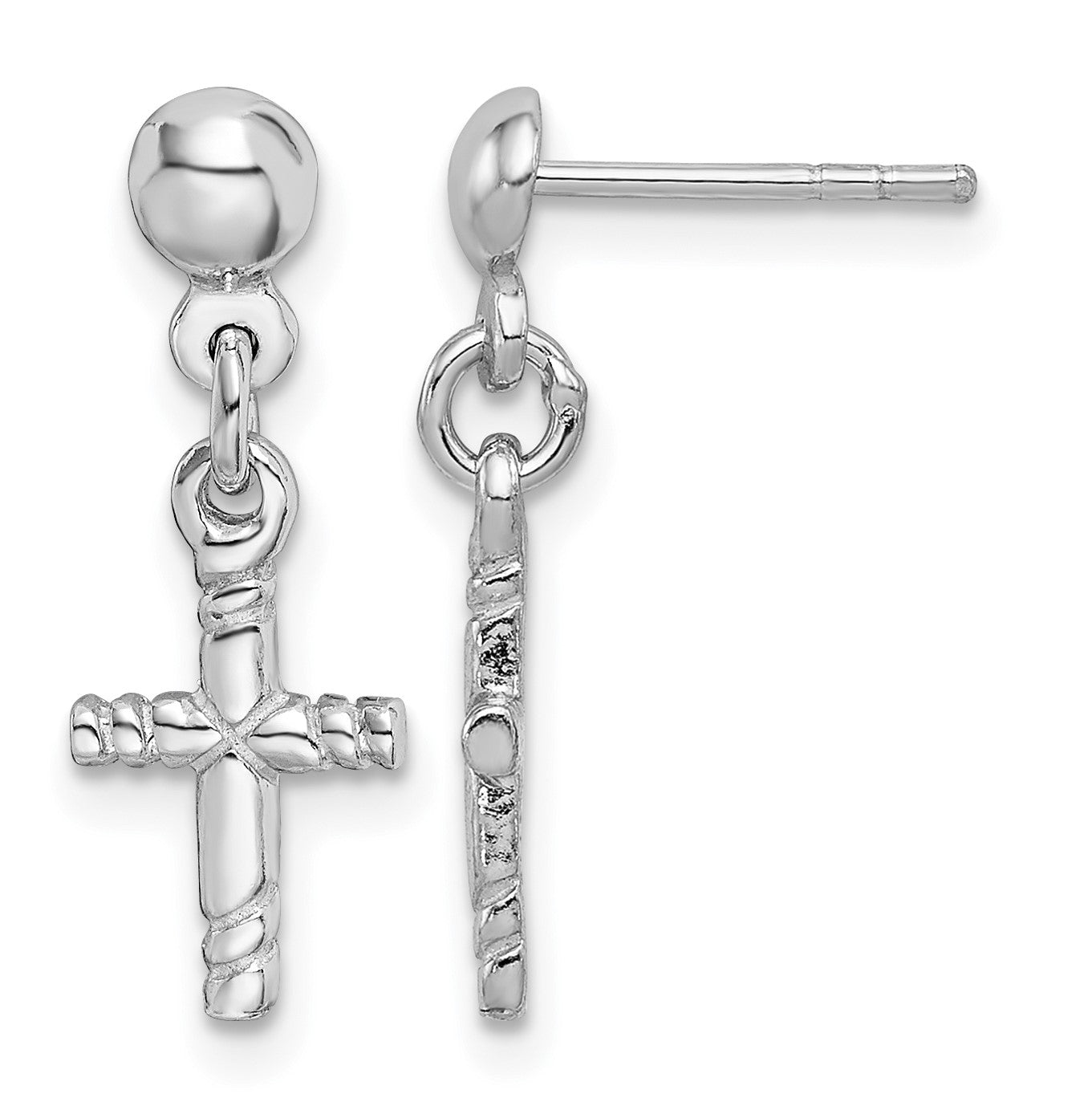 Sterling Silver Rhodium-plated Polished Cross Post Dangle Earrings
