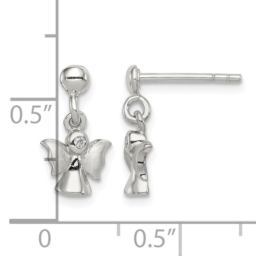 Sterling Silver Rhodium-plated Polished and Satin Angel Post Earrings