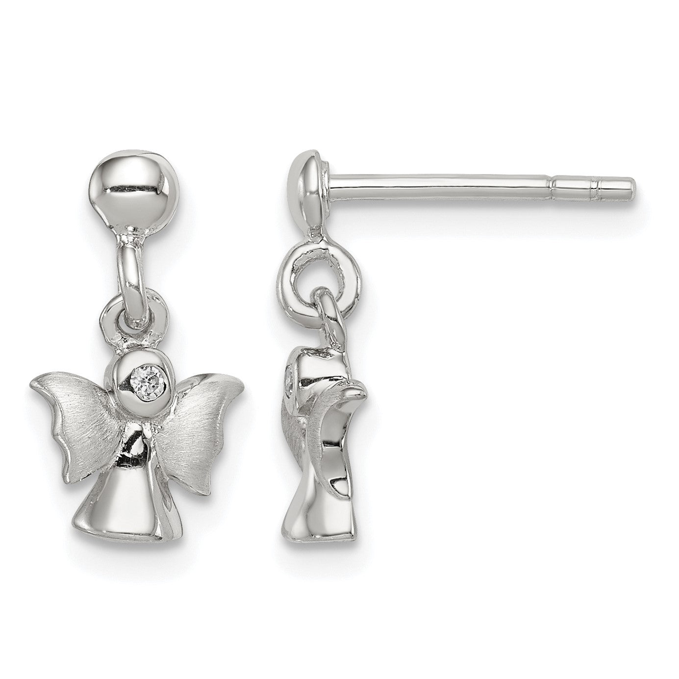 Sterling Silver Rhodium-plated Polished and Satin Angel Post Earrings