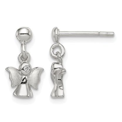 Sterling Silver Rhodium-plated Polished and Satin Angel Post Earrings