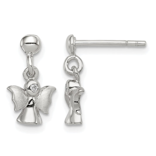 Sterling Silver Rhodium-plated Polished and Satin Angel Post Earrings
