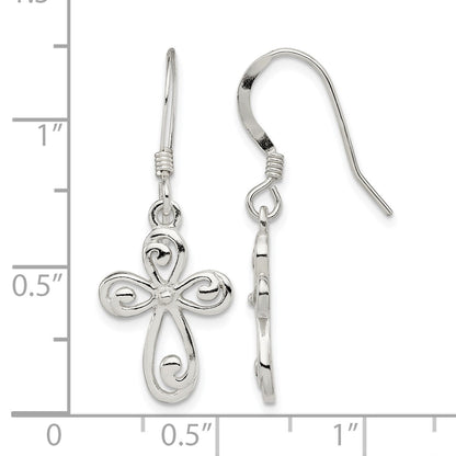 Sterling Silver Polished Swirl Cross Dangle Earrings