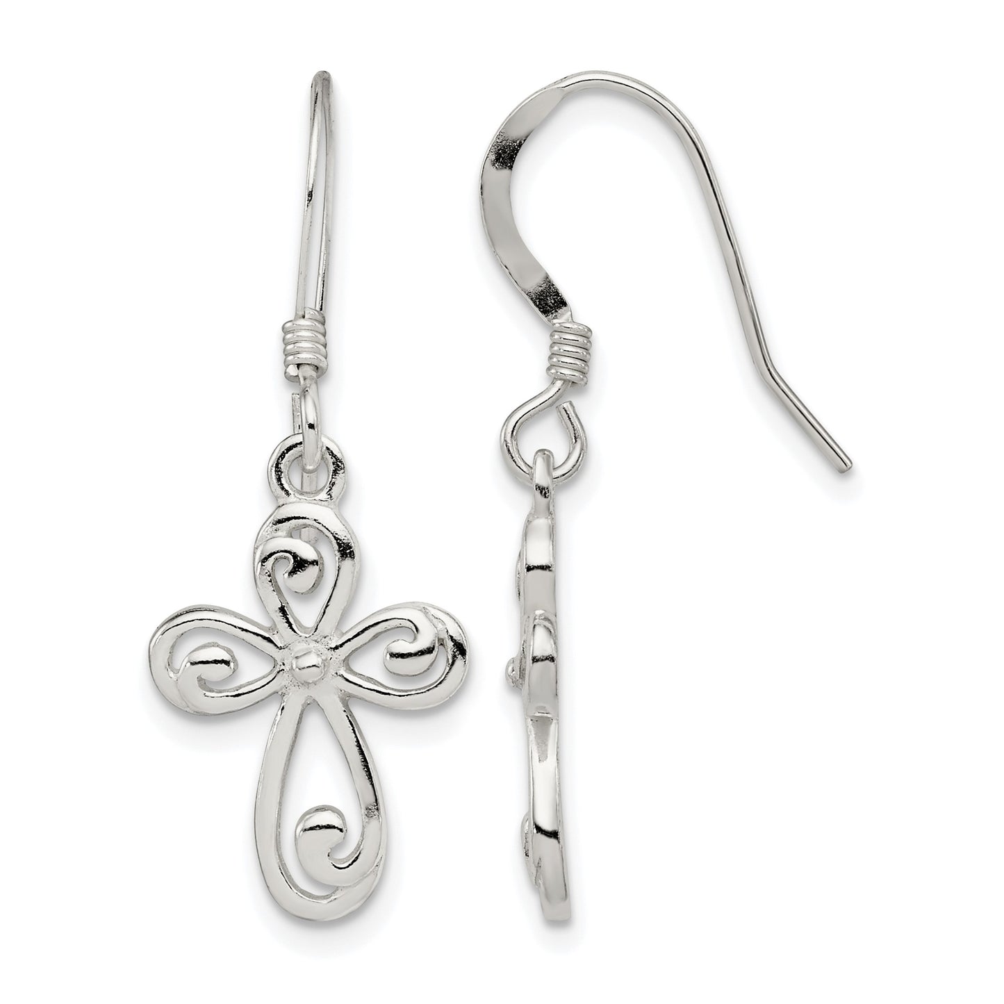 Sterling Silver Polished Swirl Cross Dangle Earrings