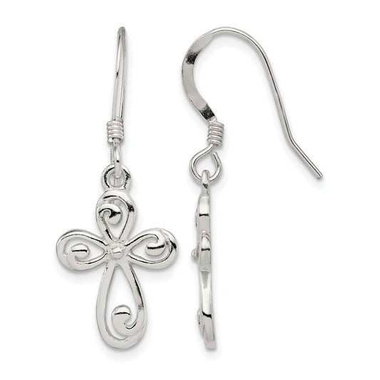 Sterling Silver Polished Swirl Cross Dangle Earrings