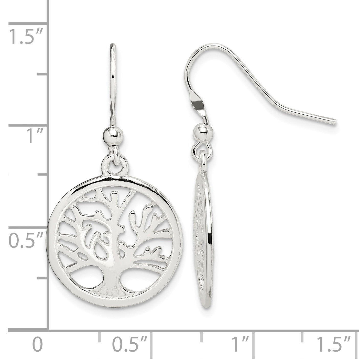 Sterling Silver Polished Round Tree Shepherd Hook Earrings