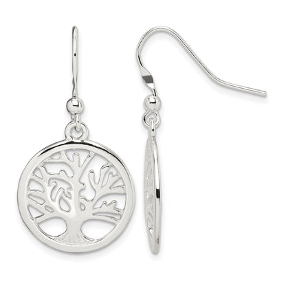 Sterling Silver Polished Round Tree Shepherd Hook Earrings
