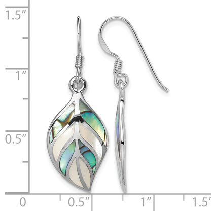 Sterling Silver Rhodium Leaf MOP and Abalone Dangle Earrings