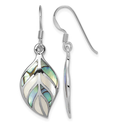 Sterling Silver Rhodium Leaf MOP and Abalone Dangle Earrings