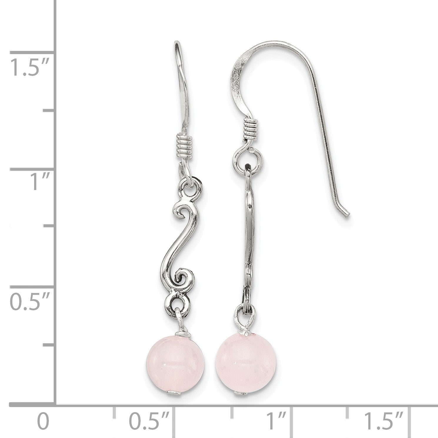 Sterling Silver Polished & Antiqued Rose Quartz Swirl Dangle Earrings