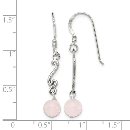 Sterling Silver Polished & Antiqued Rose Quartz Swirl Dangle Earrings