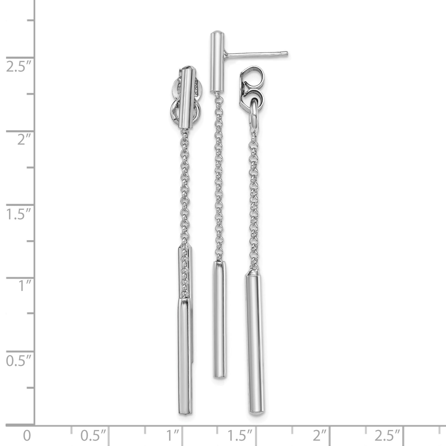 Sterling Silver RH-plated Bar & Chain Front/Back Post Dangle Earrings