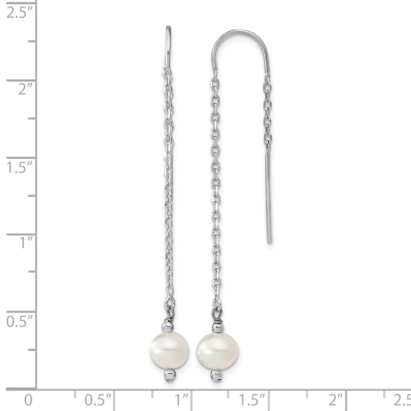 Sterling Silver Rhodium-plated 6-7mm White Semi-Round Freshwater Cultured Pearl Threader Earrings