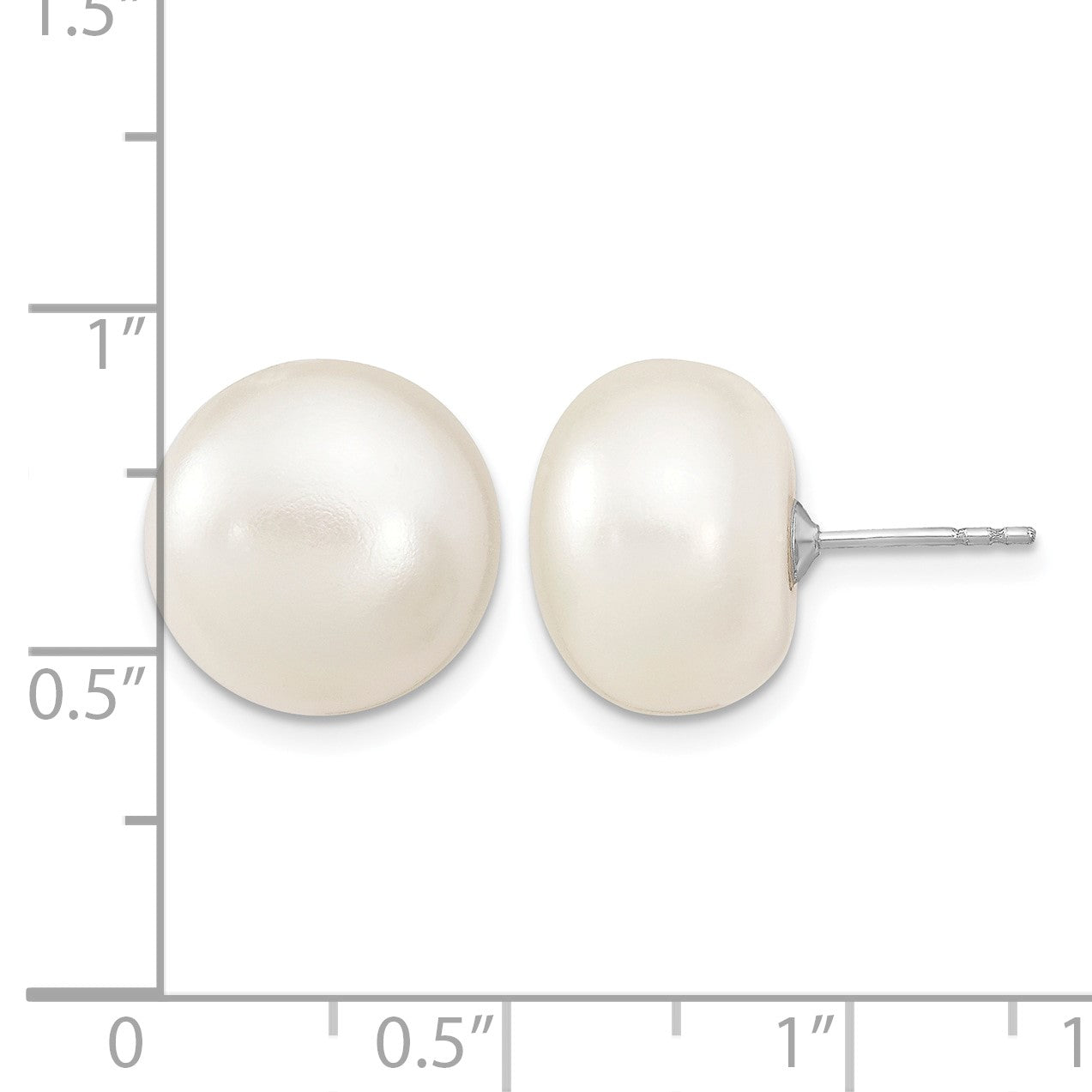 Sterling Silver Rhodium-plated 13-14mm White Button Freshwater Cultured Pearl Post Earrings