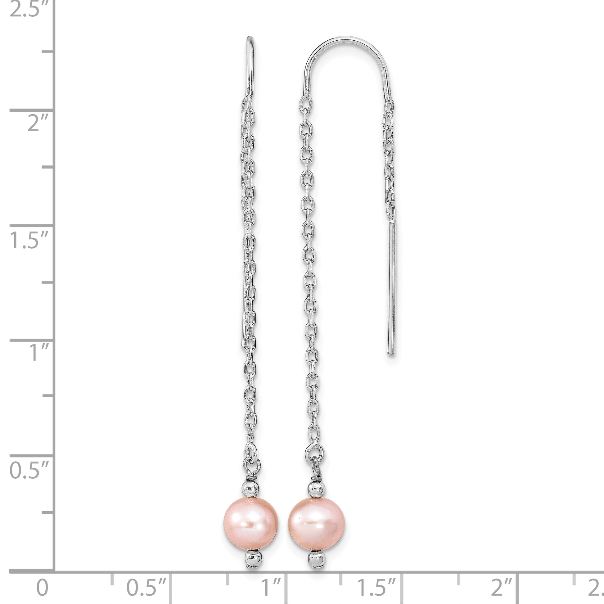 Sterling Silver Rhodium-plated 6-7mm Pink Semi-Round Freshwater Cultured Pearl Threader Earrings