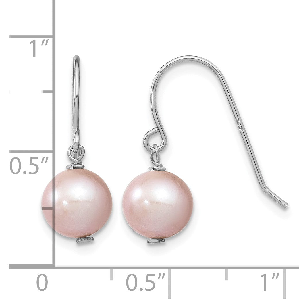 Sterling Silver Rhodium-plated 7-8mm Purple Semi-Round Freshwater Cultured Pearl Dangle Earrings