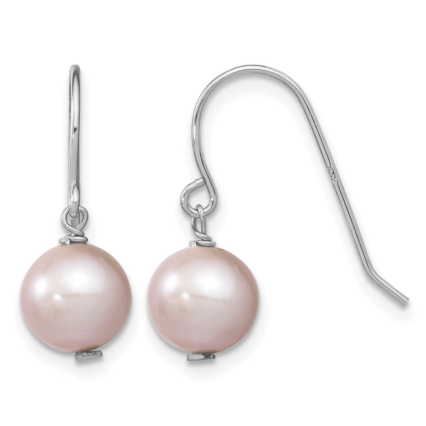 Sterling Silver Rhodium-plated 7-8mm Purple Semi-Round Freshwater Cultured Pearl Dangle Earrings