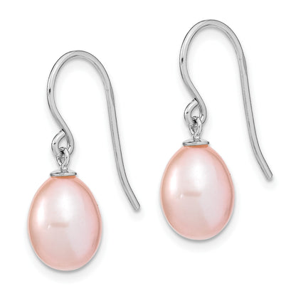 Sterling Silver Rhodium-plated 8-9mm Purple Teardrop Freshwater Cultured Pearl Dangle Earrings