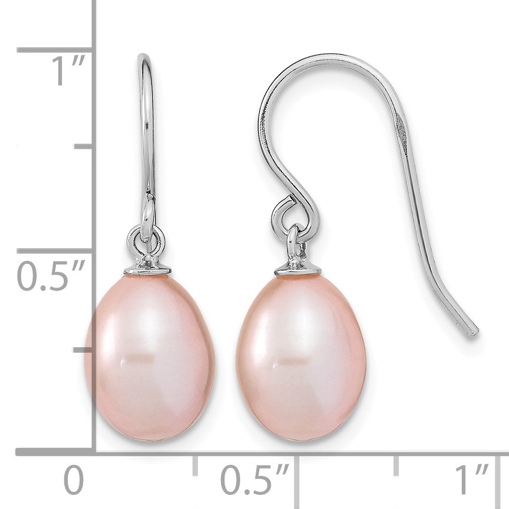 Sterling Silver Rhodium-plated 8-9mm Purple Teardrop Freshwater Cultured Pearl Dangle Earrings