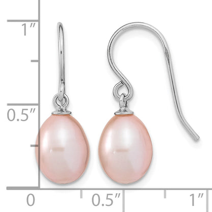 Sterling Silver Rhodium-plated 8-9mm Purple Teardrop Freshwater Cultured Pearl Dangle Earrings