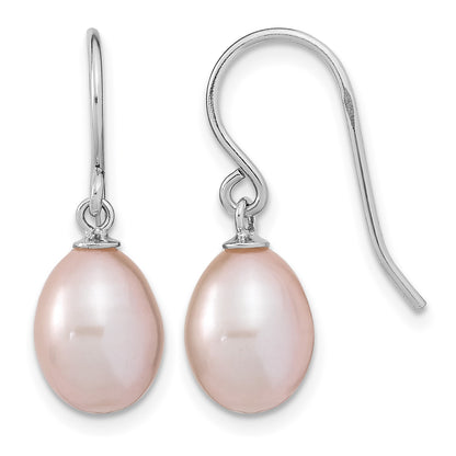 Sterling Silver Rhodium-plated 8-9mm Purple Teardrop Freshwater Cultured Pearl Dangle Earrings